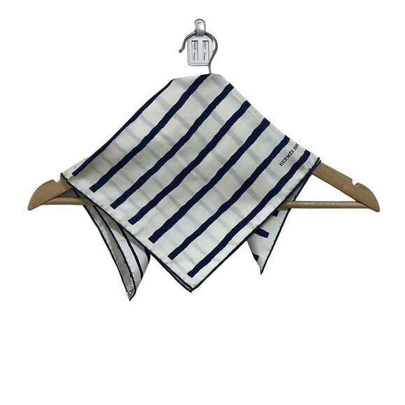 Hermes Scarf Petit Carré White And Blue Striped - Picture 2 of 5